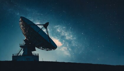 Space observatory with satellite dish silhouettes against night sky
 - obrazy, fototapety, plakaty