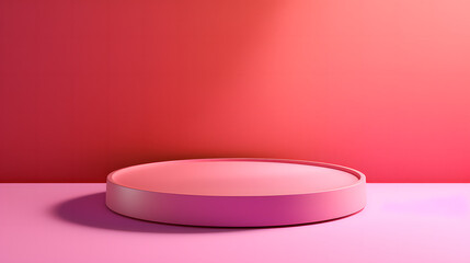 A simple yet striking image featuring a pink circular podium against a vibrant red background, suggesting elegance and style