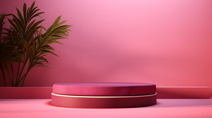 A minimalistic 3D rendered image showcasing a round podium with plant, perfect for product display