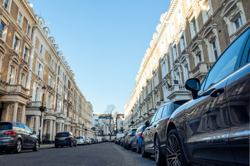 Typical street of upmarket houses in Notting Hill area of central west London