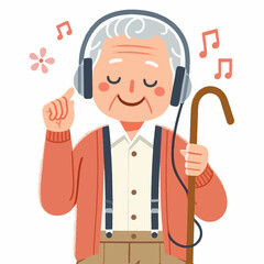 oldman with headphones listening