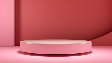 This image presents a minimalist scene with a red and pink toned podium, perfect for displaying products with a focus on design