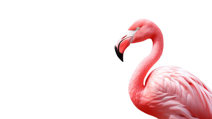 Pink flamingo animal cutout. Flamingo in side view on transparent background