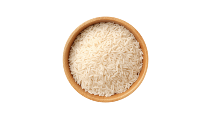 Rice in bowl top view cutout. Isolated bowl of rice from top view