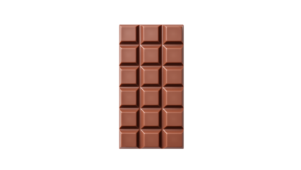 Chocolate bar top view cutout. Isolated chocolate bar on transparent background