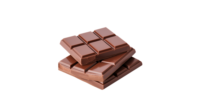 Chocolate bar cutout. Isolated chocolate peace on transparent background