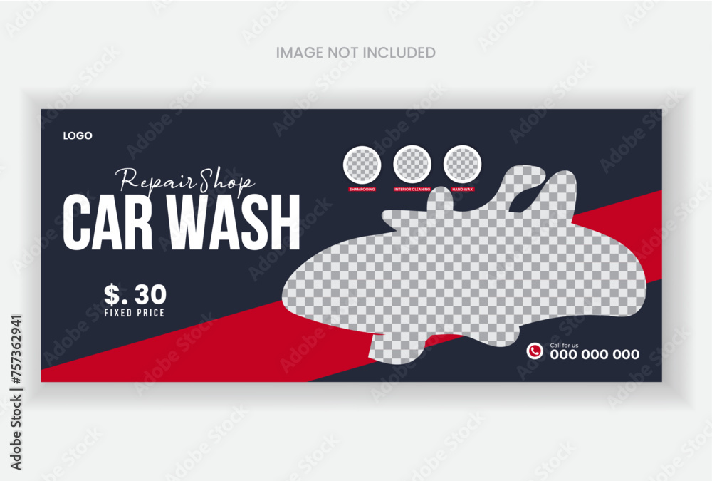 Wall mural car wash servicing social media cover banner header post vector template design