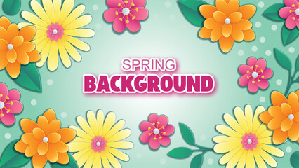 Spring background with paper cut style. Spring background with multicolored flowers in paper style