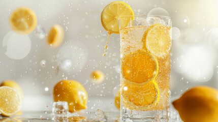 A tall glass of lemonade splash isolated on background, Generative AI