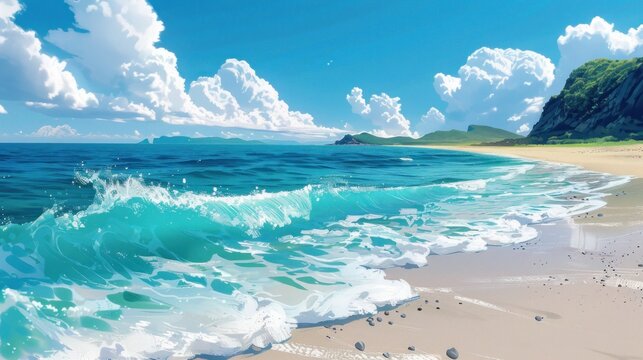 Beautiful Sea Shore Illustration Wallpaper