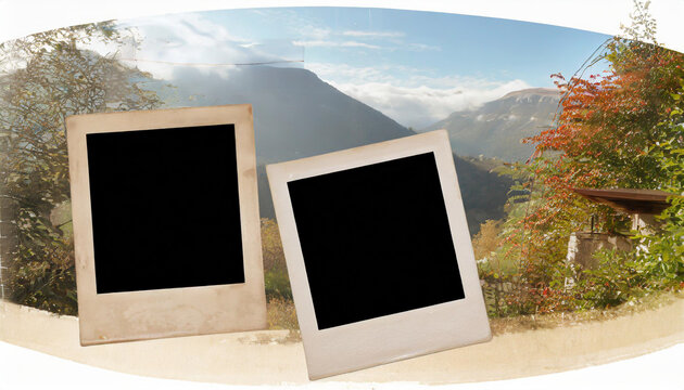 set of combination of polaroid photos. empty photo mockup template