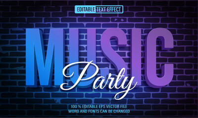 Editable 3d text style effect -  Music Party text effect Template	