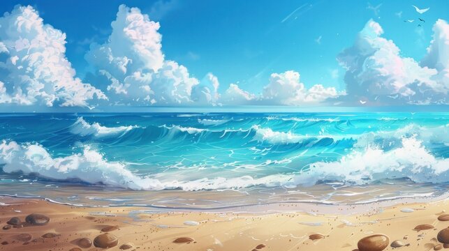 Captivating Sea Shore Illustration Wallpaper