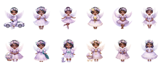 African American angel watercolor on white background