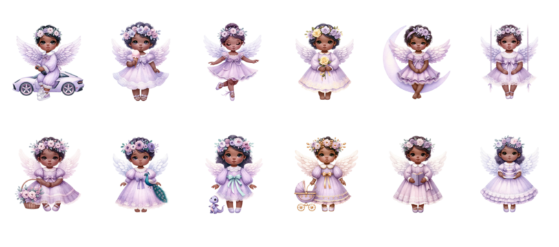 African American angel watercolor on white background