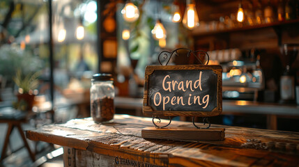 Rustic Grand Opening Sign at a Cozy Cafe with Vintage Ambiance
