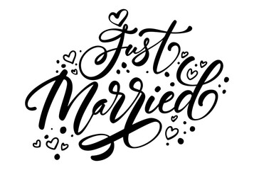 Just married typography element vector illustration on white solid background