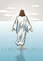 Jesus Christ walking on water vector illustration