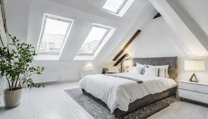 White attic master bedroom interior
