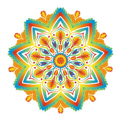 Colorful mandala floral pattern. Illustration watercolor mandala floral pattern isolated on black background. Use for ethnic oriental decorative ornament, henna, tattoo decoration, coloring book page.