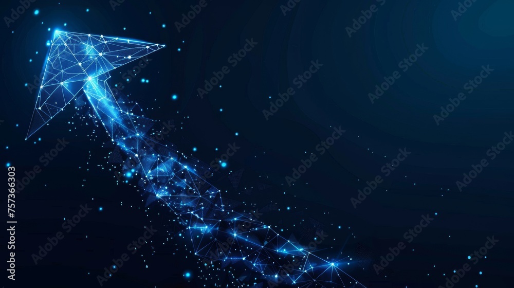 Aufkleber the paper airplane has a low poly wireframe mesh like a constellation on a dark blue background with