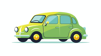 A green flat car is driving on the road. Vector illustration