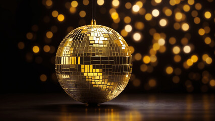 Obraz premium Golden sphere on dark background with bokeh