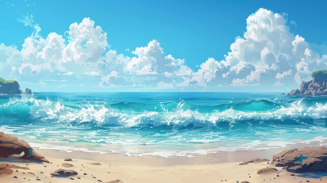 Whimsical Sea Shore Illustration Wallpaper