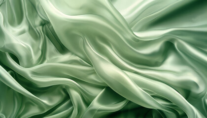 Obraz premium sage color soft silk textured curtains blowing and an arched winder with sun reflections