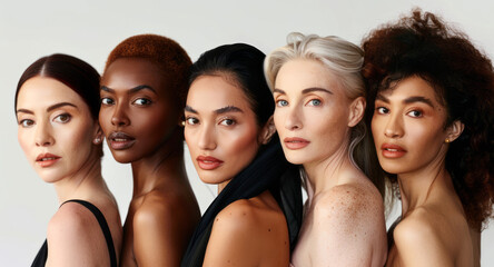 Fototapeta premium Portrait of diverse group of beautiful women with on white background.