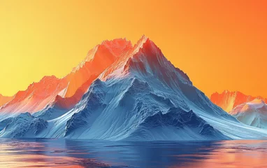 Selbstklebende Fototapeten Liquid silver metal mountain with orange gradient, three-dimensional, futuristic surrealism.  © bilge