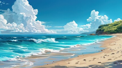 Illustration Reflecting Serene Sea Shore Wallpaper