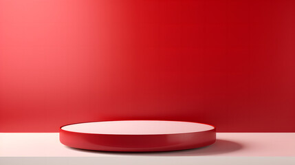 A minimalist red podium design against a monochrome red background, perfect for showcasing products