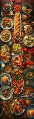 A colorful depiction of a mouthwatering spread of savory dishes