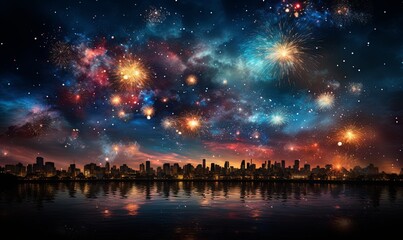 Fireworks Light Up Night Sky Over City
