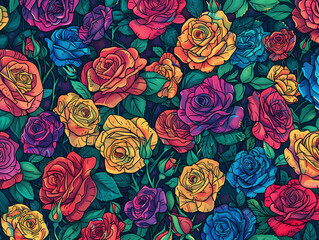 Background texture image of various roses (rose blossoms)
