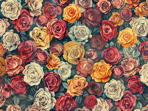 Background texture image of various roses (rose blossoms)
