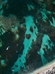 Aerial top view at Heart-shaped barrier reef. Caribbean Sea. Dominican Republic.