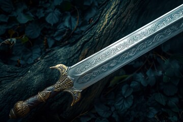Ancient sword fantasy weapon. Iron metal. Generate Ai - 757369533