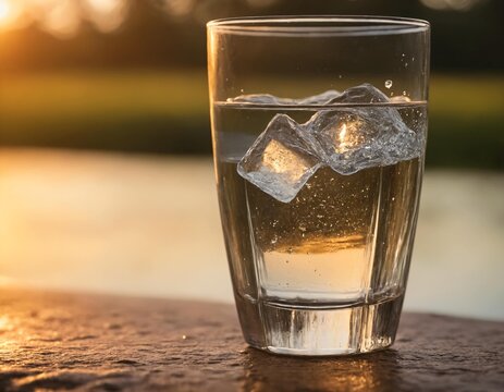 glass of cold water on a cloudy background