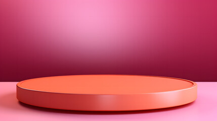 A radiant orange circular podium stands out against a vivid rosy gradient backdrop, ready for product exhibition