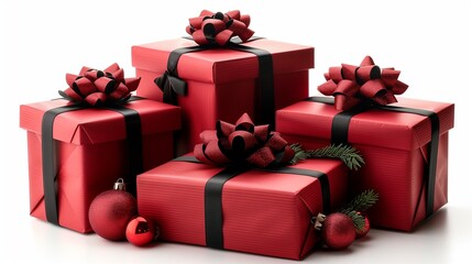 Red Gift Boxes isolated on White Background.