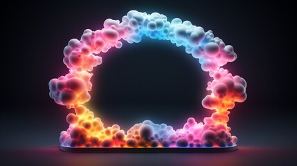multicolor Neon Light with Cloud Formation. Square shaped Fluorescent Frame in Dark Environment