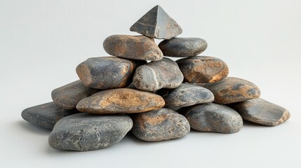 pile of dark sea stones on white background