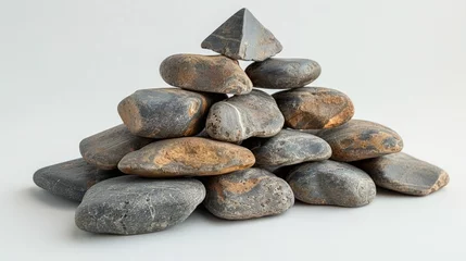 Foto op Canvas pile of dark sea stones on white background © Ankit