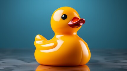 A yellow rubber duck sits on a table