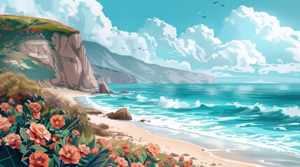 Artistic Depiction of Sea Shore Wallpaper