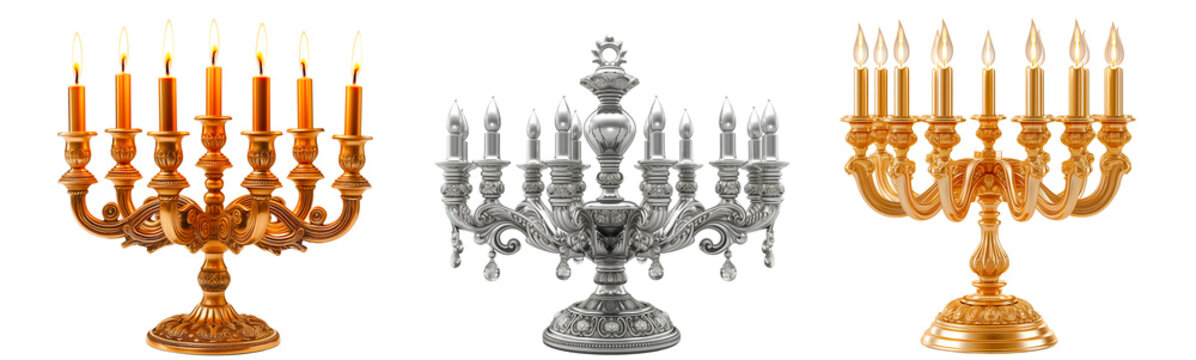 Candelabro barroco dorado sobre fondo transparente. Candelabro dorado con detalles de orfebrer&iacute;a.