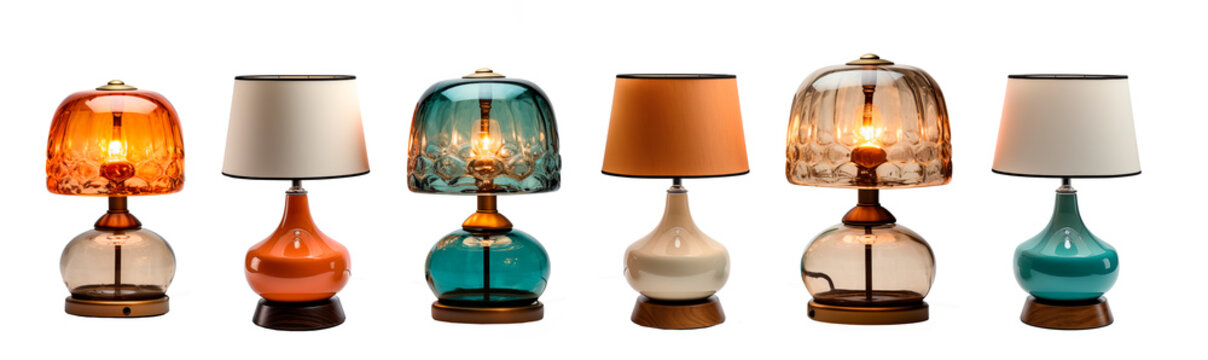 art&iacute;culos de decoraci&oacute;n y mobiliario para el hogar.
Conjunto de diferentes l&aacute;mpara de mesa vintage de dise&ntilde;o aislado sobre fondo transparente.v
