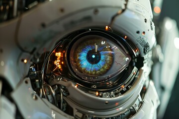 Fototapeta na wymiar Android eye robot. Data human tech. Generate Ai
